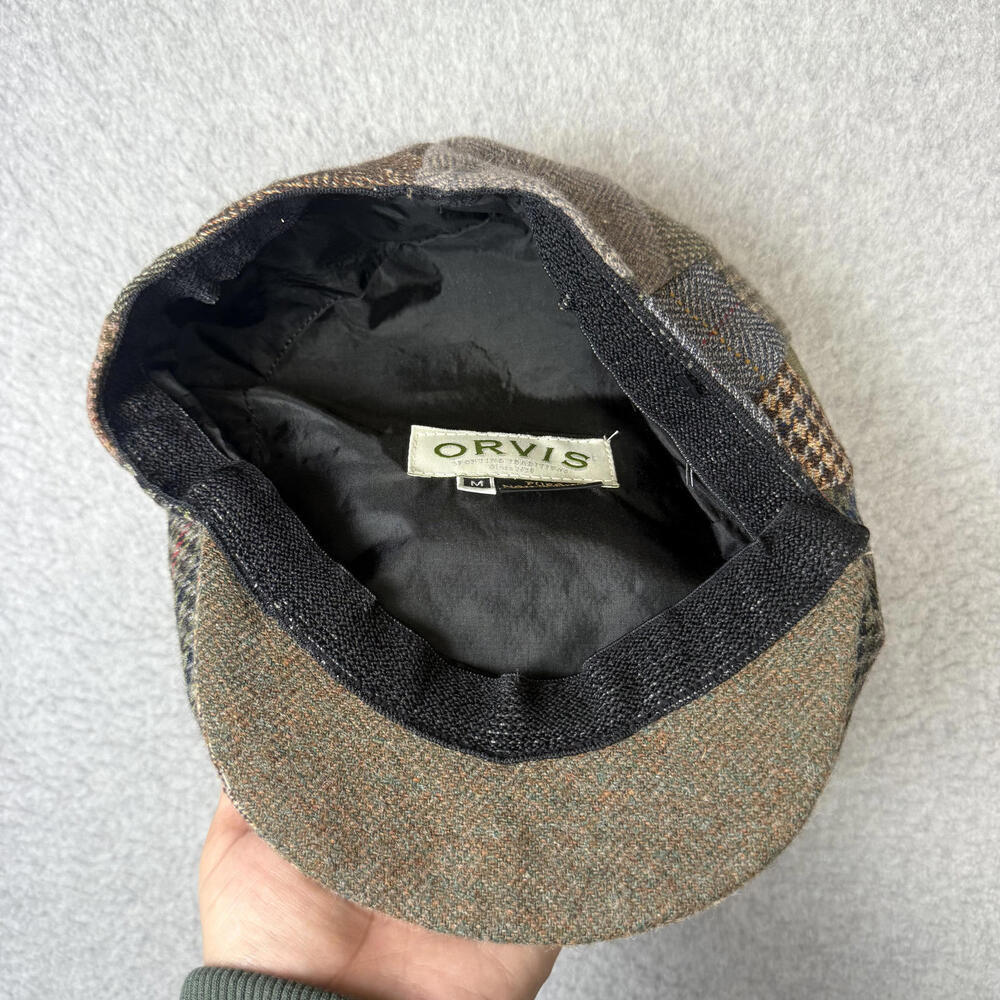 Orvis Men's Wool Blend Patchwork Brown Checked Herringbone Lined Cabbie Newsboy - Picture 7 of 9